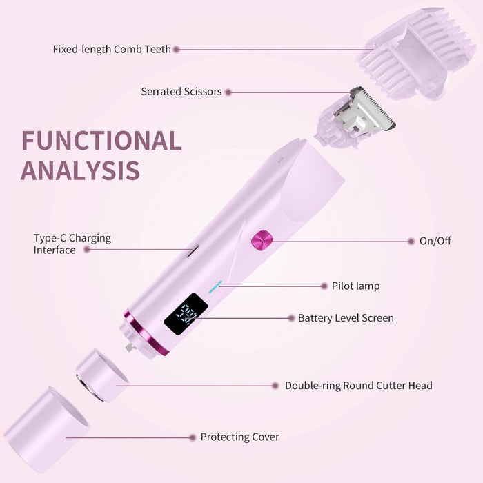 2-In-1 Electric Shaver for Women, Bikini Trimmer & Facial Hair Removal with LED Power Display, IPX7 Waterproof Wet & Dry Rechargeable Body Razor for Legs, Underarms, And Sensitive Areas