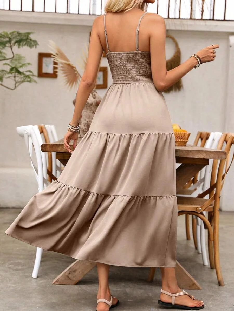 Amalfi Blush — Louniche Women's Holiday Pleated Cami Dress Elegant, flowing, and summer - ready - Maison Moriah