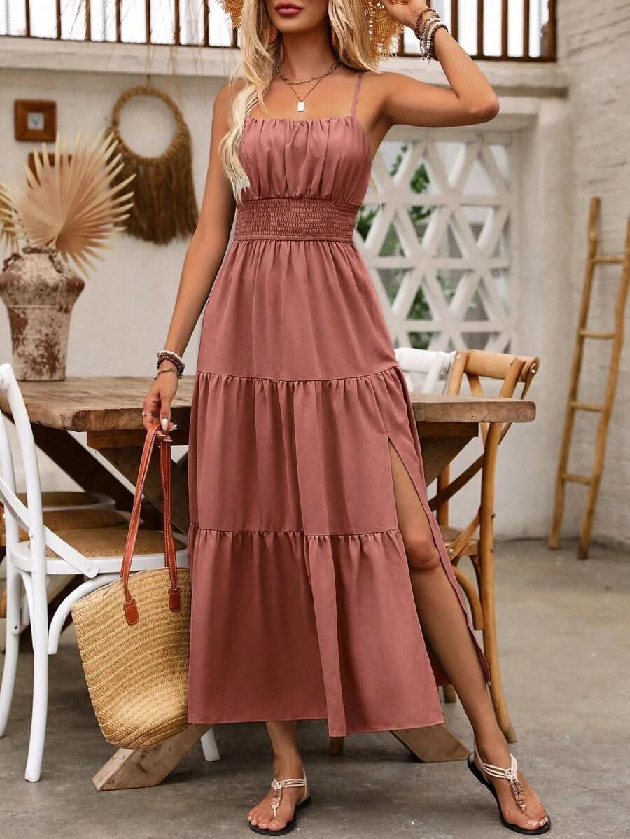 Amalfi Blush — Louniche Women's Holiday Pleated Cami Dress Elegant, flowing, and summer - ready - Maison Moriah