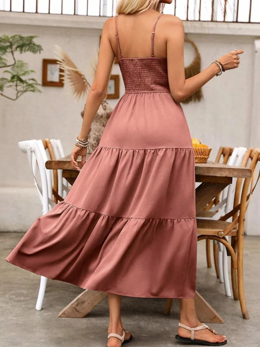 Amalfi Blush — Louniche Women's Holiday Pleated Cami Dress Elegant, flowing, and summer - ready - Maison Moriah