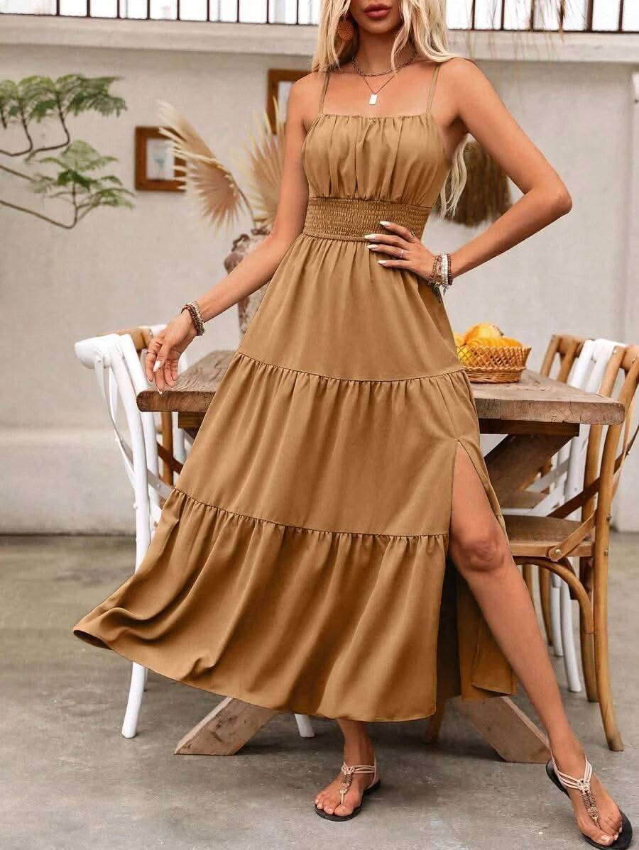Amalfi Blush — Louniche Women's Holiday Pleated Cami Dress Elegant, flowing, and summer - ready - Maison Moriah