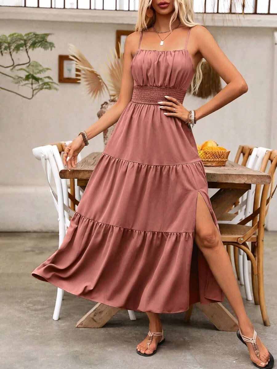 Amalfi Blush — Louniche Women's Holiday Pleated Cami Dress Elegant, flowing, and summer - ready - Maison Moriah