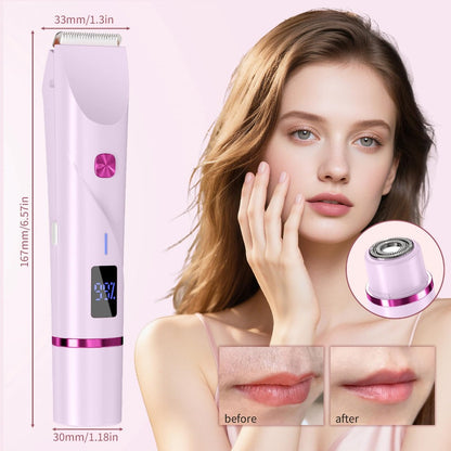 2-In-1 Electric Shaver for Women, Bikini Trimmer & Facial Hair Removal with LED Power Display, IPX7 Waterproof Wet & Dry Rechargeable Body Razor for Legs, Underarms, And Sensitive Areas