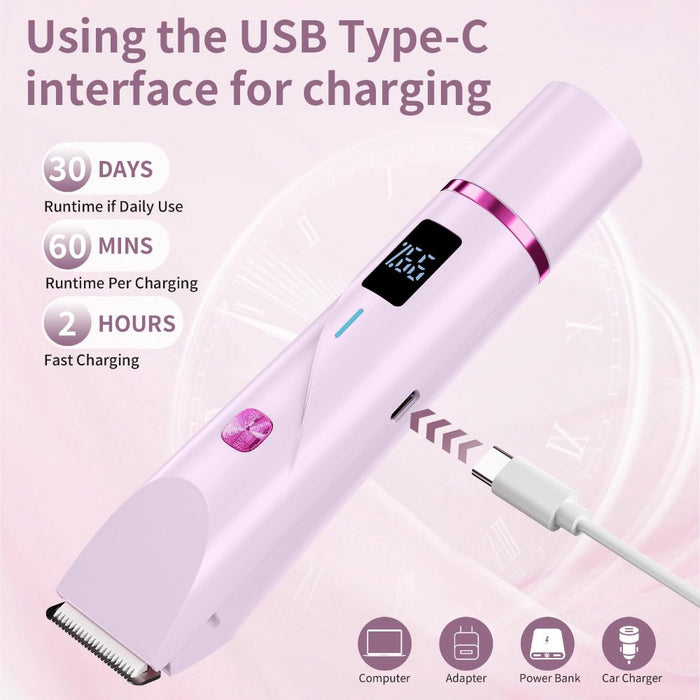 2-In-1 Electric Shaver for Women, Bikini Trimmer & Facial Hair Removal with LED Power Display, IPX7 Waterproof Wet & Dry Rechargeable Body Razor for Legs, Underarms, And Sensitive Areas