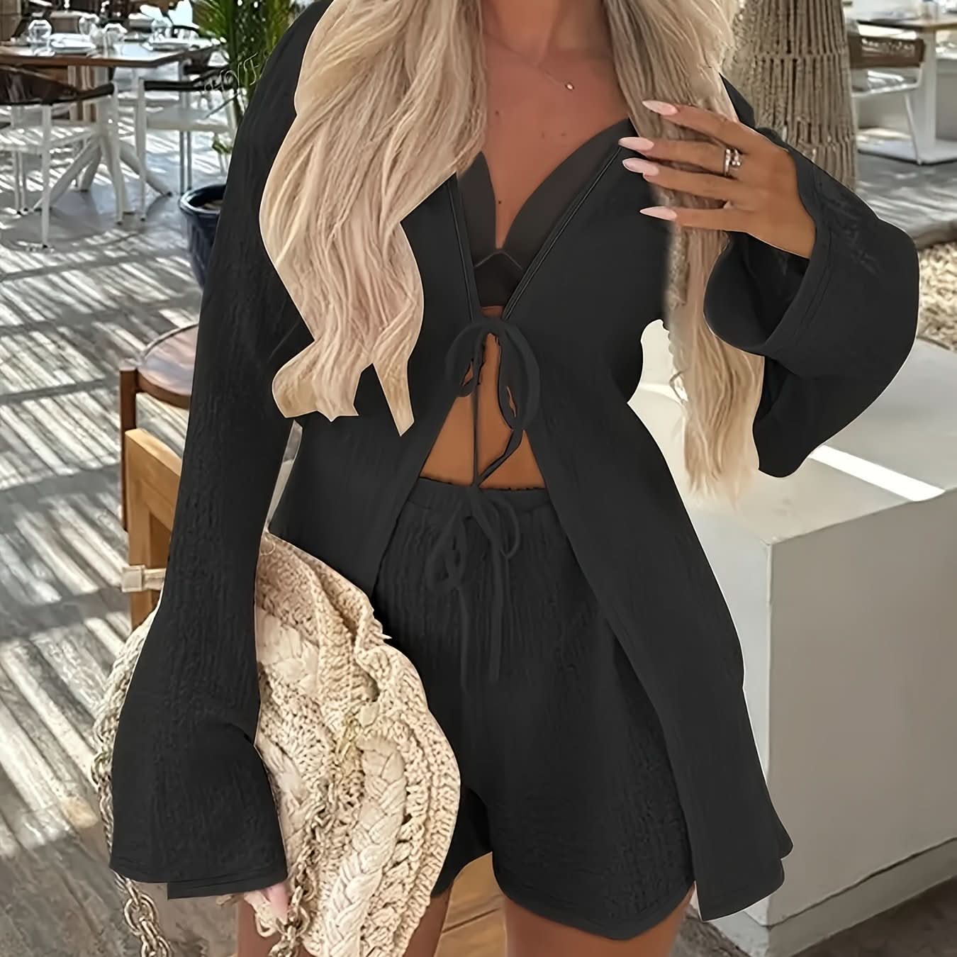 Corsica Glow - Summer Vacation Tie - Front Top & Shorts Set - Maison Moriah