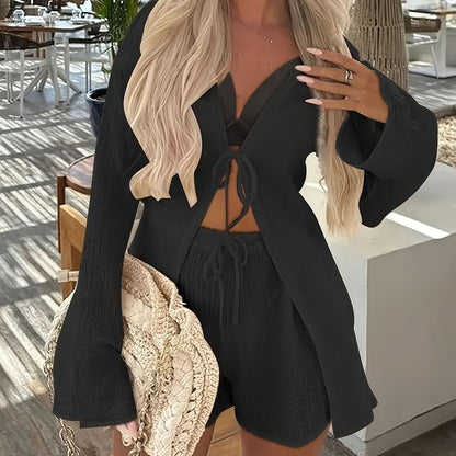 Corsica Glow - Summer Vacation Tie - Front Top & Shorts Set - Maison Moriah