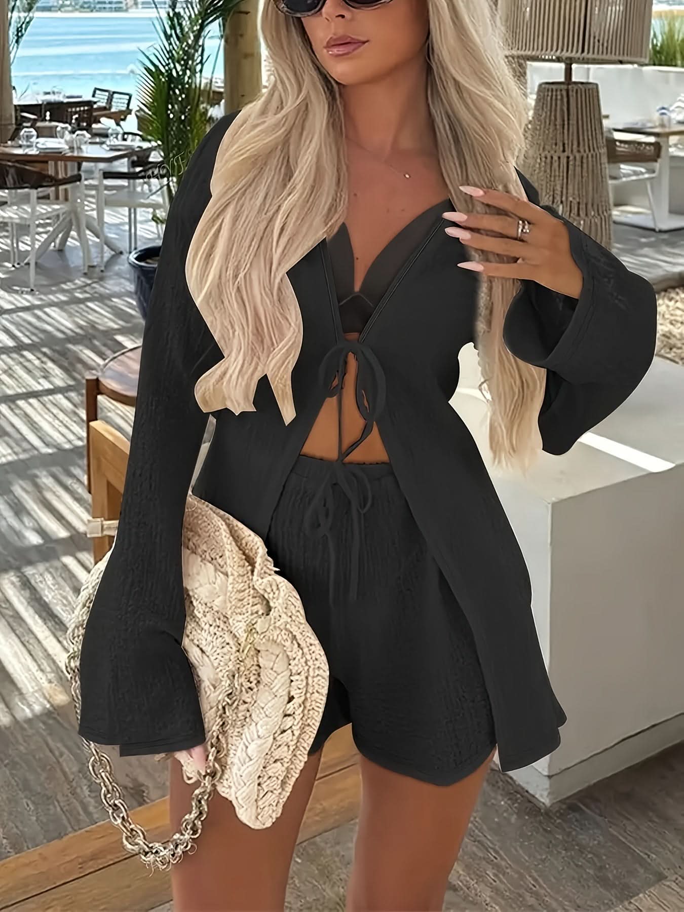 Corsica Glow - Summer Vacation Tie - Front Top & Shorts Set - Maison Moriah