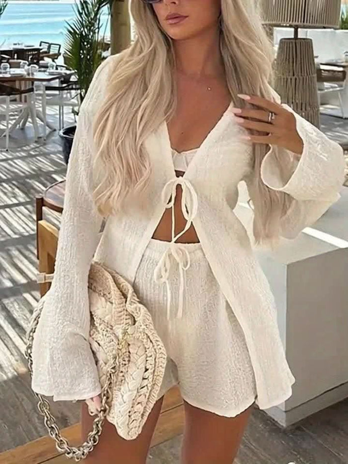 Corsica Glow - Summer Vacation Tie - Front Top & Shorts Set - Maison Moriah