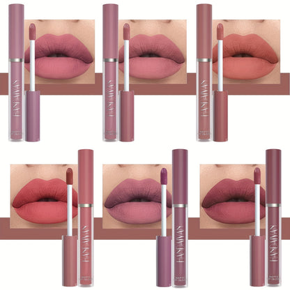 6pcs HANDAIYAN Matte Liquid Lipstick Set - Waterproof Long-Lasting Full Coverage Lip Gloss, Non-Stick Formula with 6 Shades (, Nude, Burgundy, Deep, Plum,) - Lip Tint Kit for  Lips & All Light Types