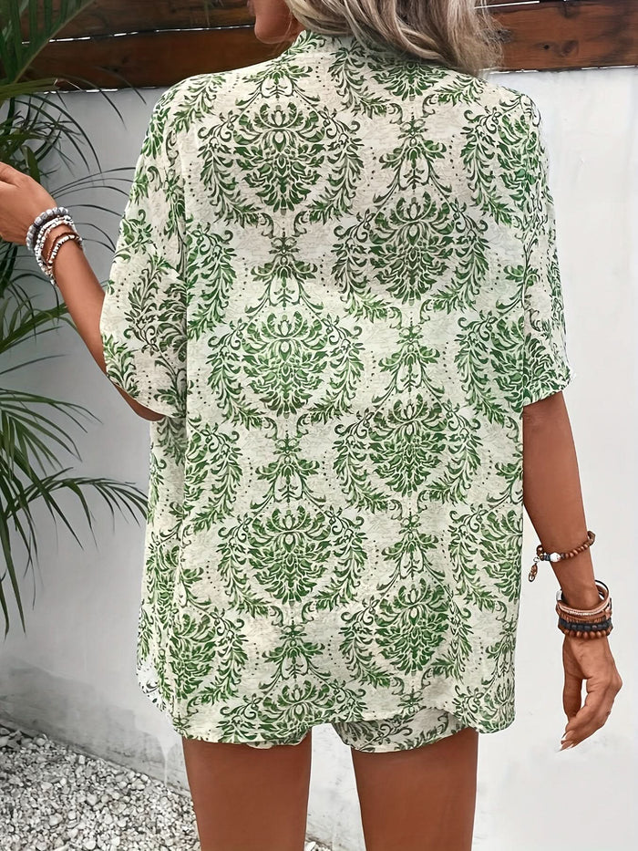 Elegant Two - Piece Set — Floral Cardigan & Tie - Detail Shorts - Maison Moriah