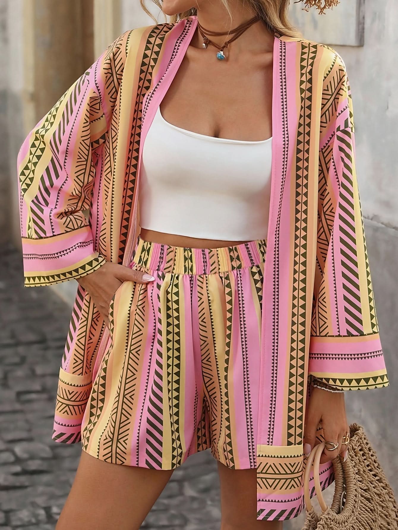 Lisbon Breeze – Elegant Summer Cardigan & Shorts Set - Maison Moriah