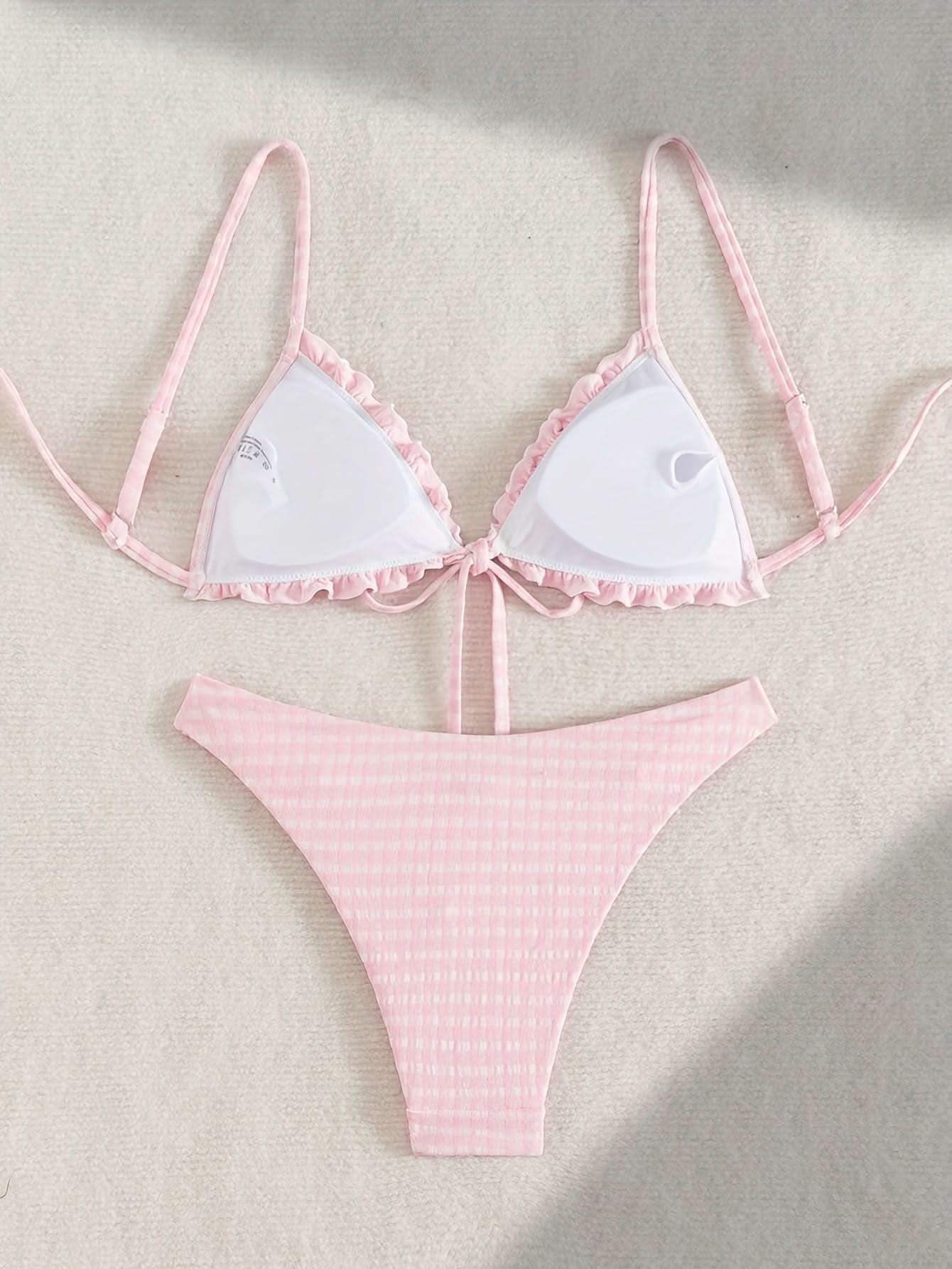 Mallorca Sweet – Pink & White Plaid Tie - Back Bikini Set - Maison Moriah