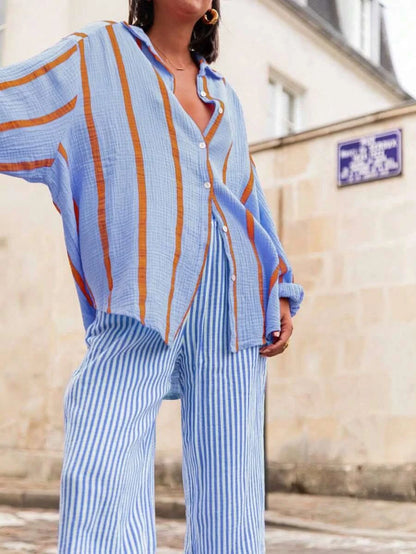 Portofino Pink — Women's Pink Striped Chiffon Blouse - Maison Moriah