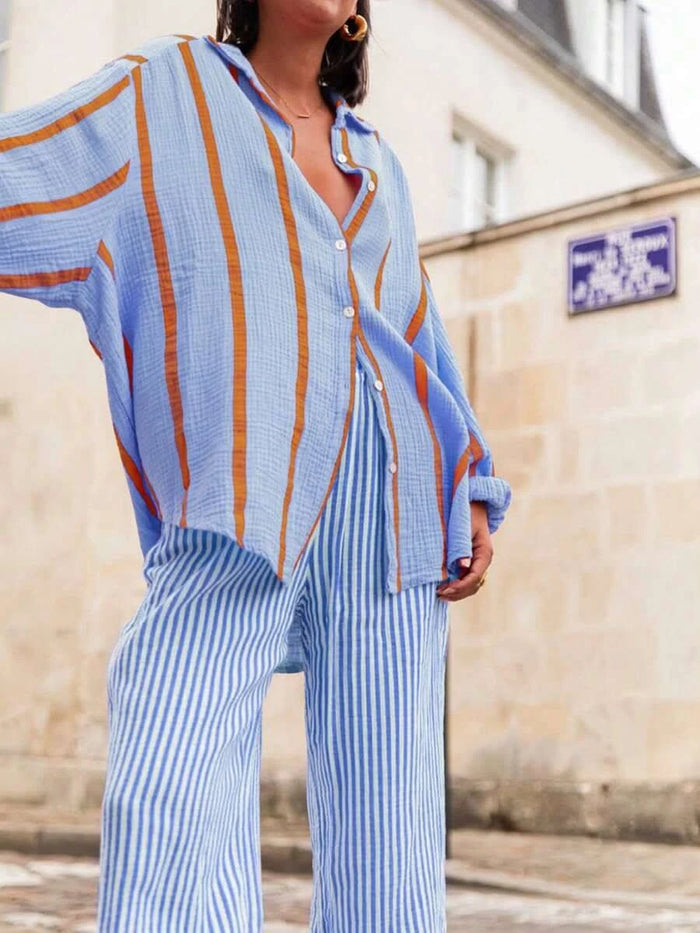 Portofino Pink — Women's Pink Striped Chiffon Blouse - Maison Moriah