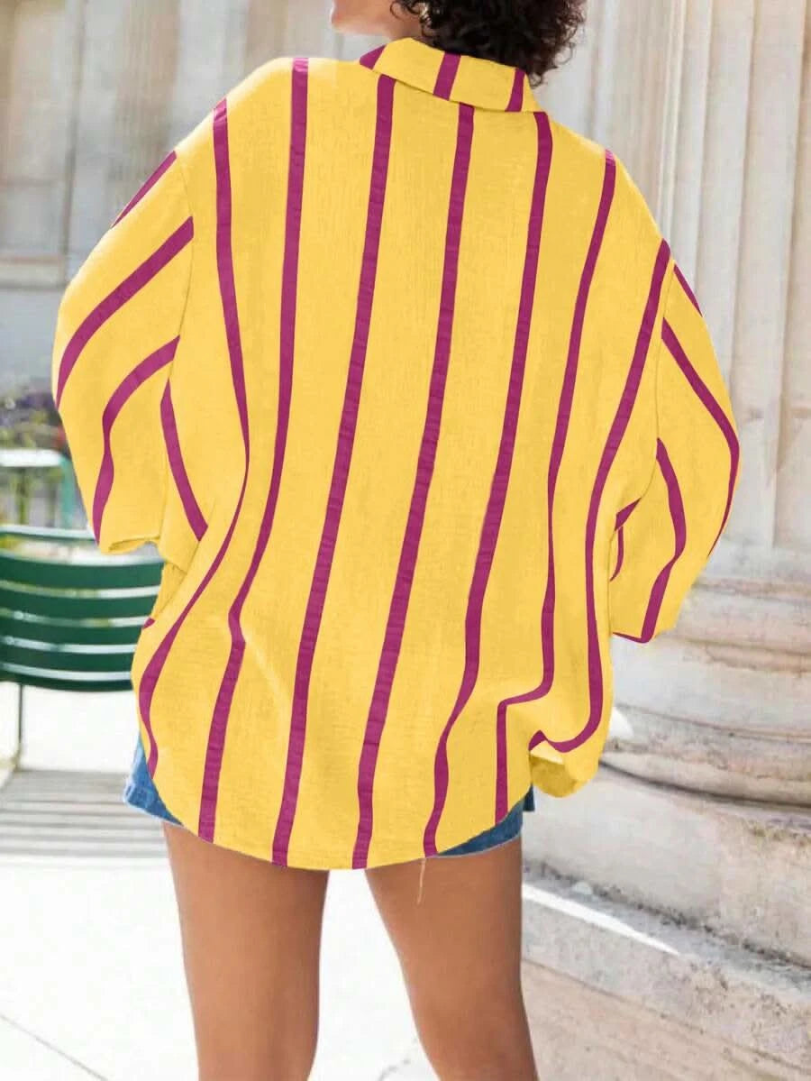 Portofino Pink — Women's Pink Striped Chiffon Blouse - Maison Moriah