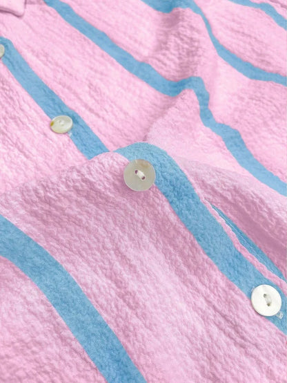 Portofino Pink — Women's Pink Striped Chiffon Blouse - Maison Moriah