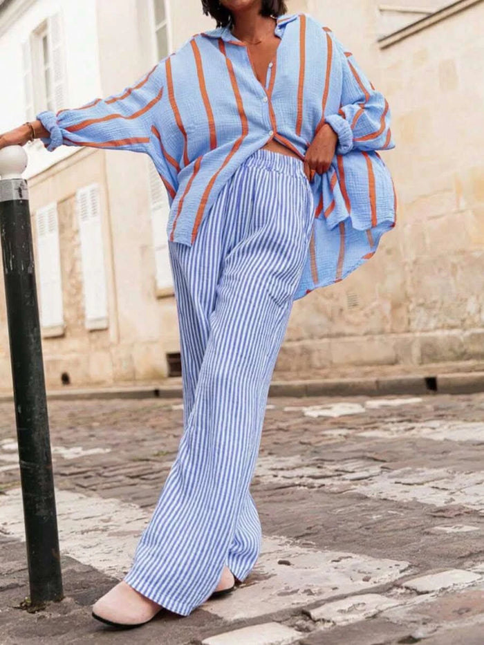 Portofino Pink — Women's Pink Striped Chiffon Blouse - Maison Moriah