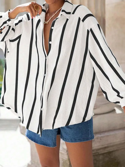 Portofino Pink — Women's Pink Striped Chiffon Blouse - Maison Moriah