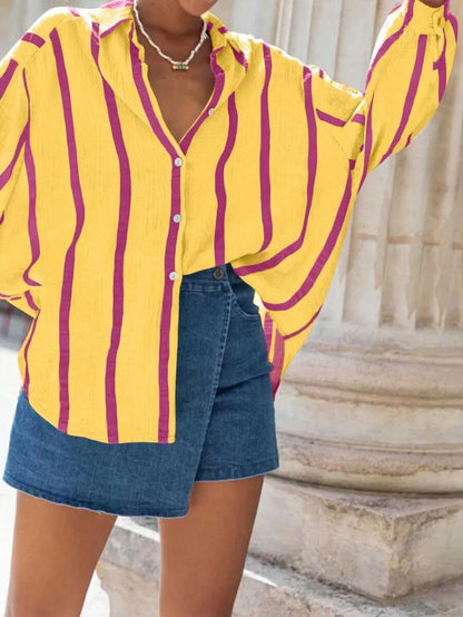 Portofino Pink — Women's Pink Striped Chiffon Blouse - Maison Moriah