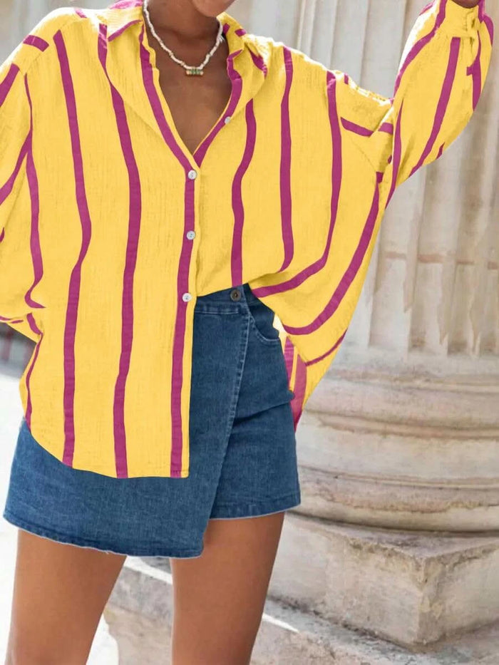 Portofino Pink — Women's Pink Striped Chiffon Blouse - Maison Moriah