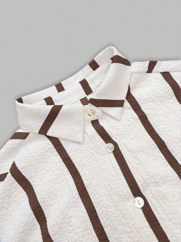 Portofino Pink — Women's Pink Striped Chiffon Blouse - Maison Moriah