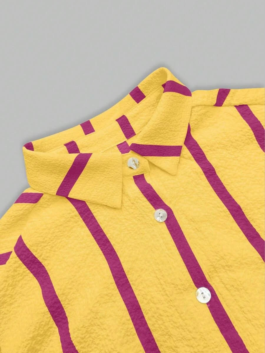 Portofino Pink — Women's Pink Striped Chiffon Blouse - Maison Moriah