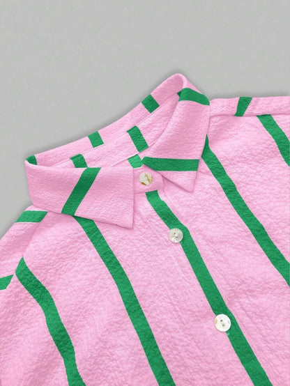 Portofino Pink — Women's Pink Striped Chiffon Blouse - Maison Moriah