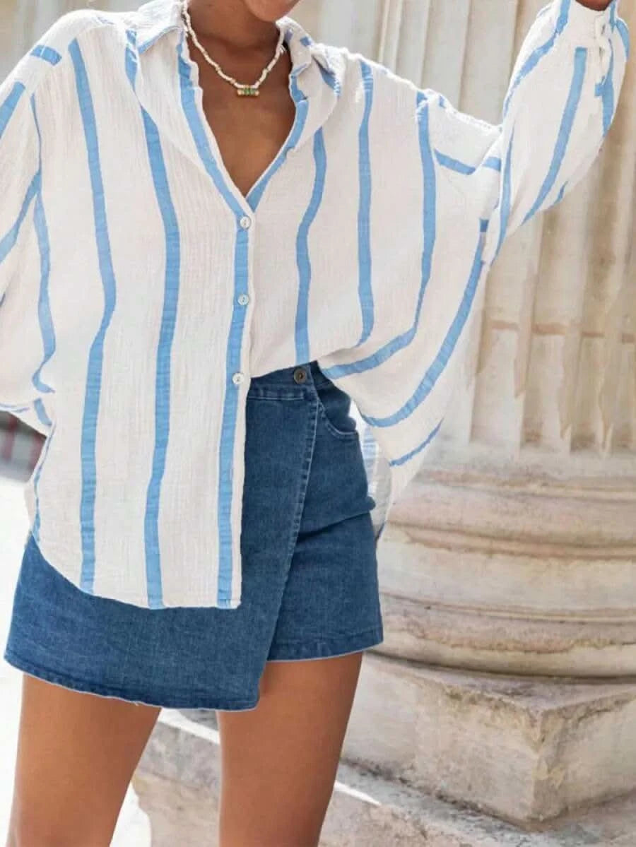 Portofino Pink — Women's Pink Striped Chiffon Blouse - Maison Moriah