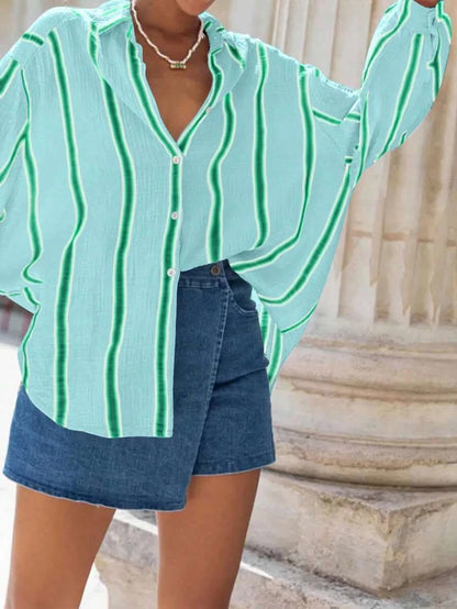 Portofino Pink — Women's Pink Striped Chiffon Blouse - Maison Moriah