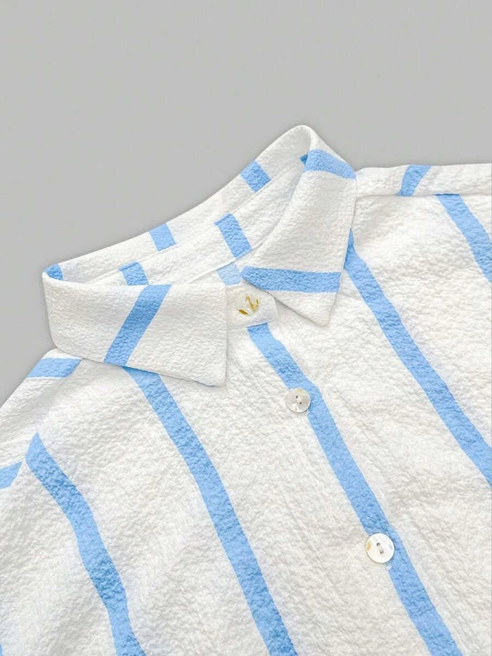 Portofino Pink — Women's Pink Striped Chiffon Blouse - Maison Moriah
