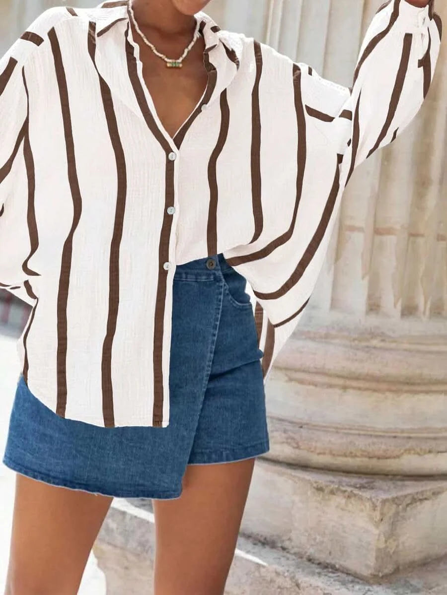 Portofino Pink — Women's Pink Striped Chiffon Blouse - Maison Moriah