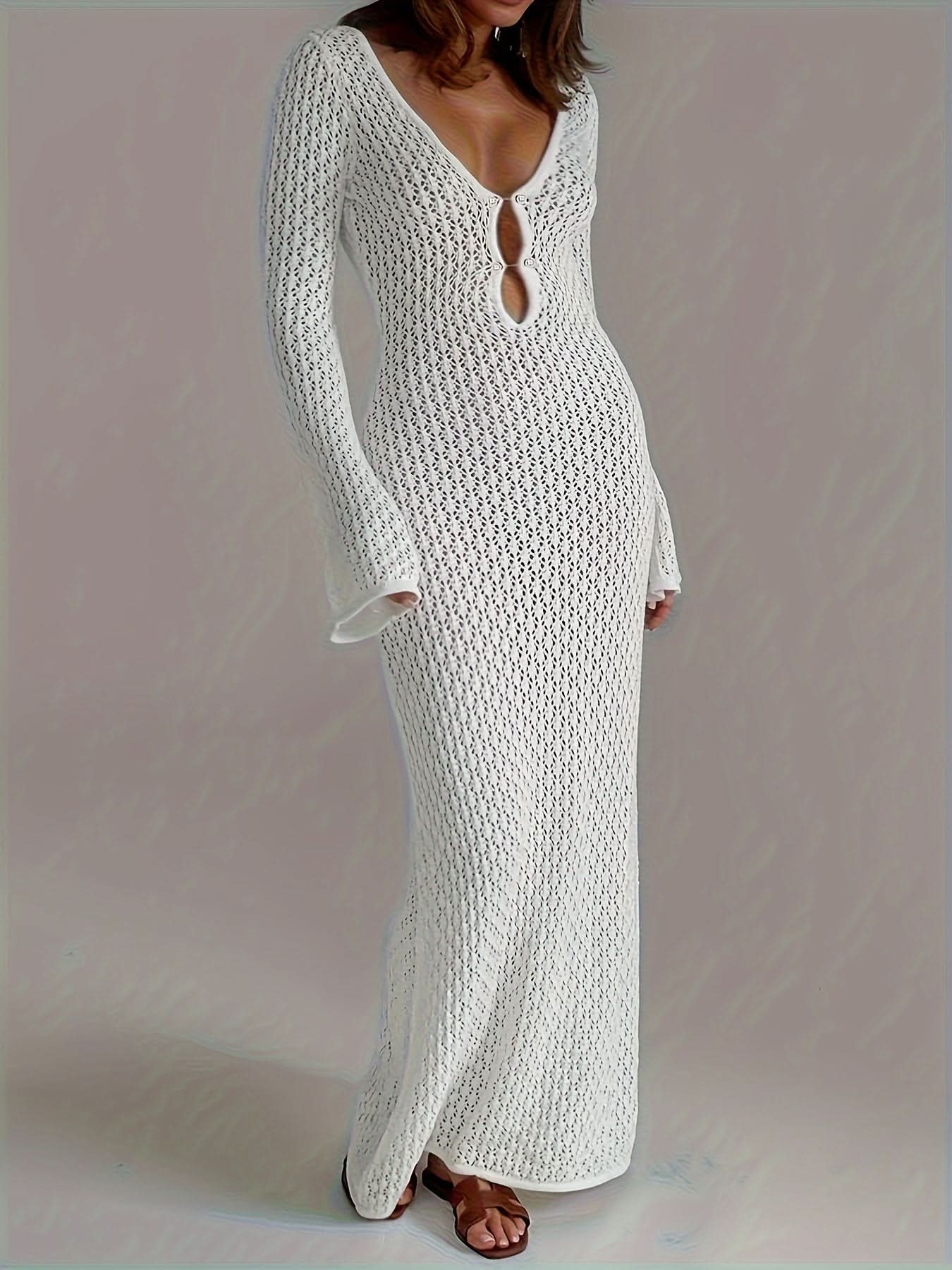 Santorini Pearl – Long Crochet Beach Dress - Maison Moriah