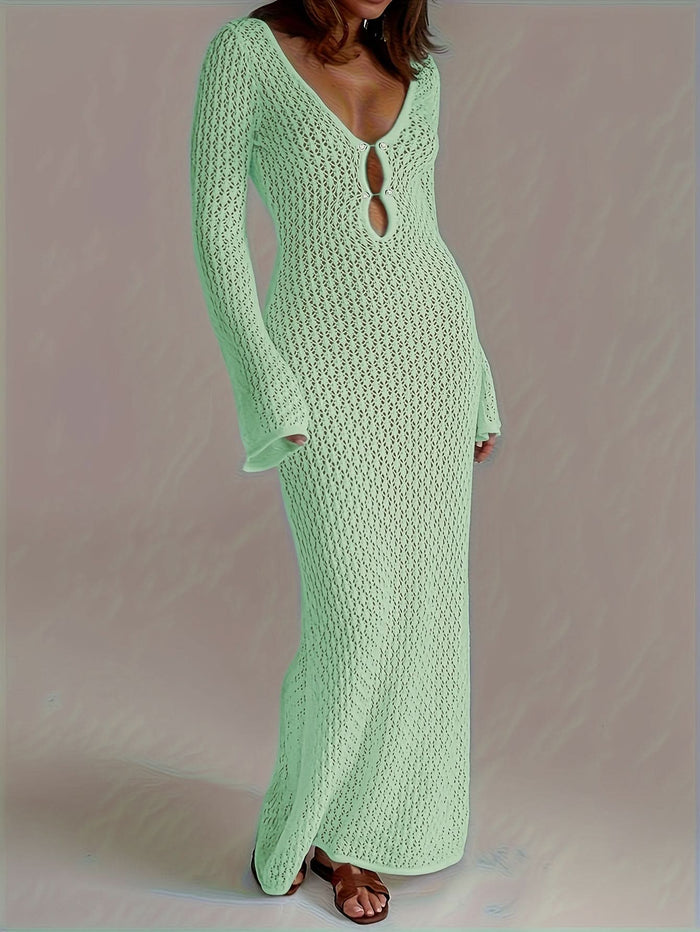 Santorini Pearl – Long Crochet Beach Dress - Maison Moriah