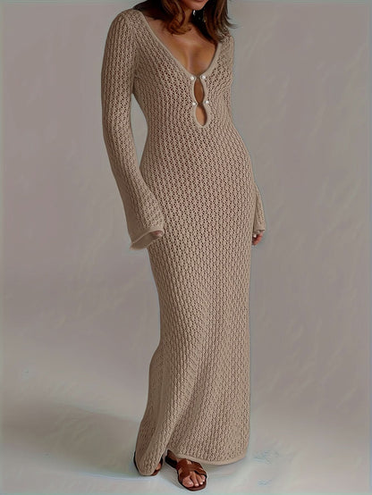 Santorini Pearl – Long Crochet Beach Dress - Maison Moriah