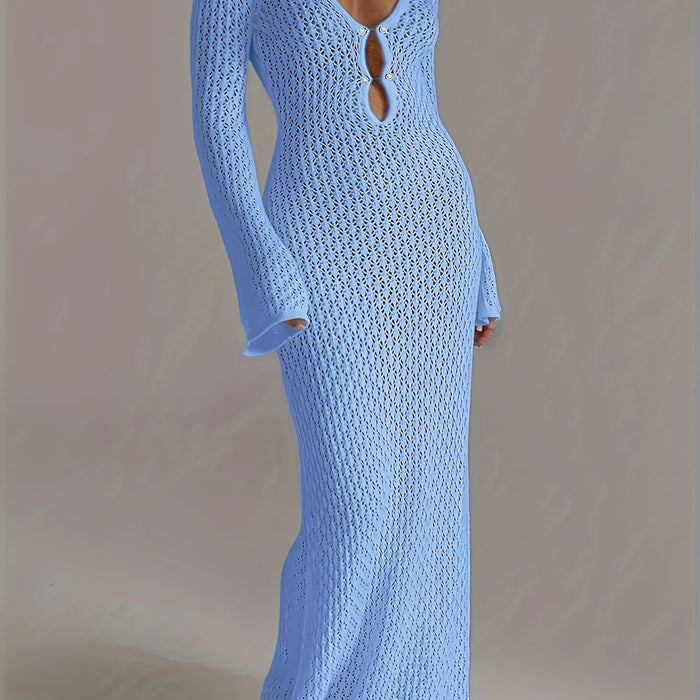 Santorini Pearl – Long Crochet Beach Dress - Maison Moriah