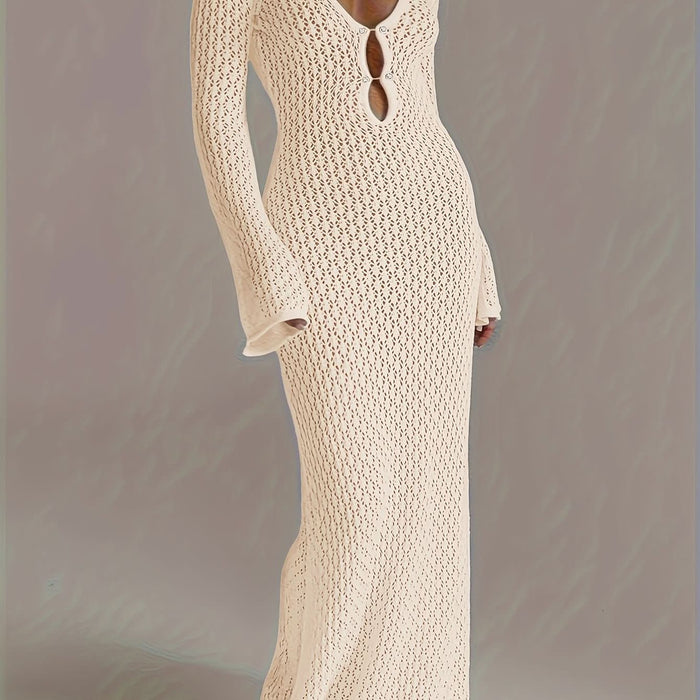 Santorini Pearl – Long Crochet Beach Dress - Maison Moriah