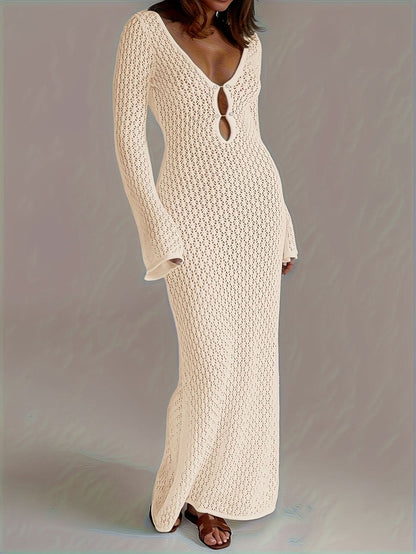 Santorini Pearl – Long Crochet Beach Dress - Maison Moriah