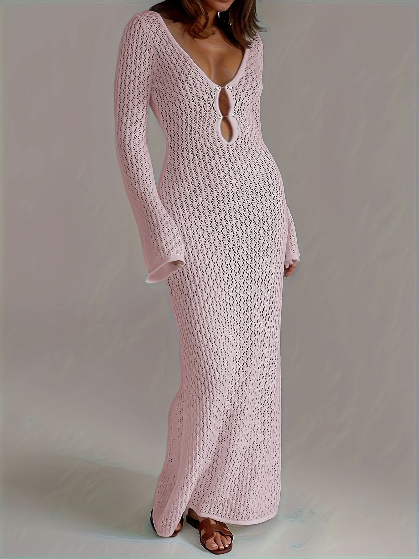 Santorini Pearl – Long Crochet Beach Dress - Maison Moriah