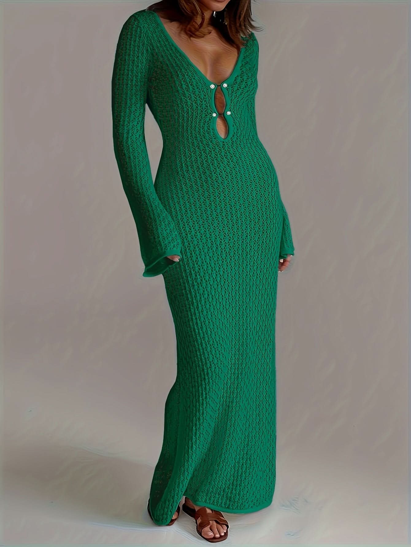 Santorini Pearl – Long Crochet Beach Dress - Maison Moriah