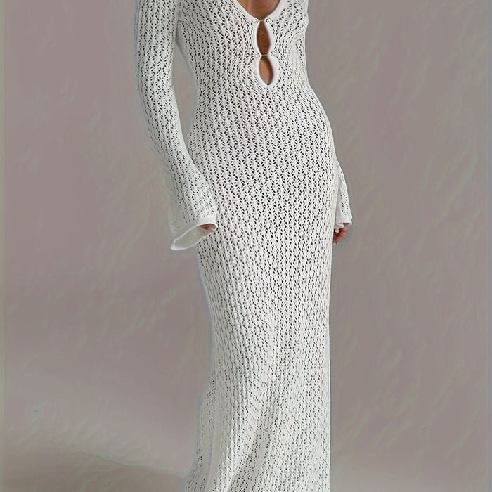 Santorini Pearl – Long Crochet Beach Dress - Maison Moriah
