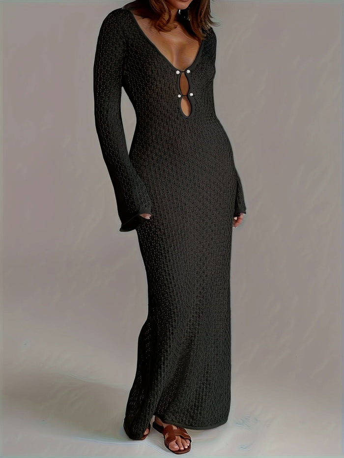 Santorini Pearl – Long Crochet Beach Dress - Maison Moriah