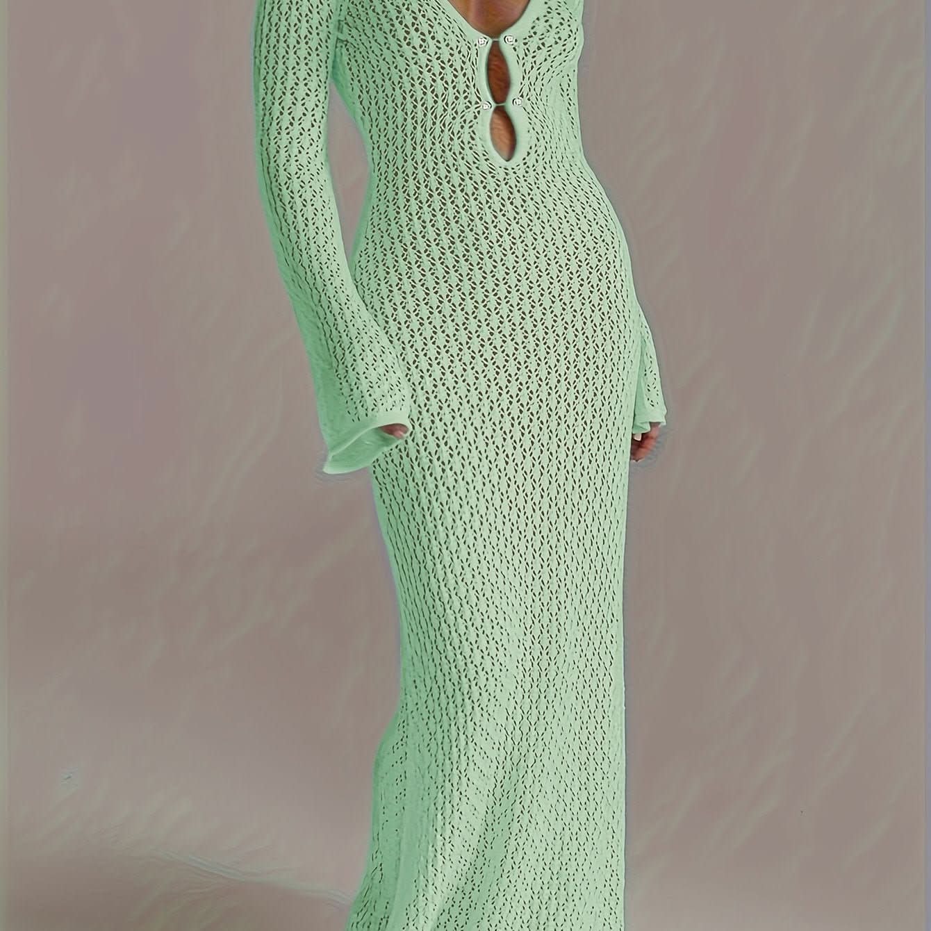 Santorini Pearl – Long Crochet Beach Dress - Maison Moriah