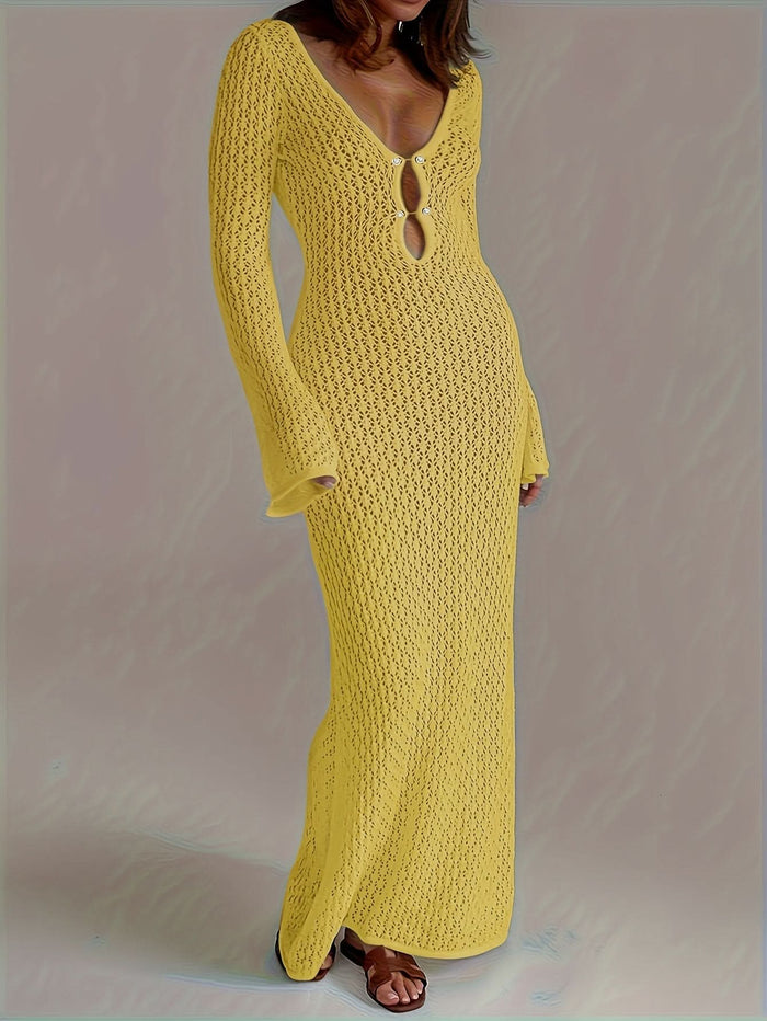 Santorini Pearl – Long Crochet Beach Dress - Maison Moriah