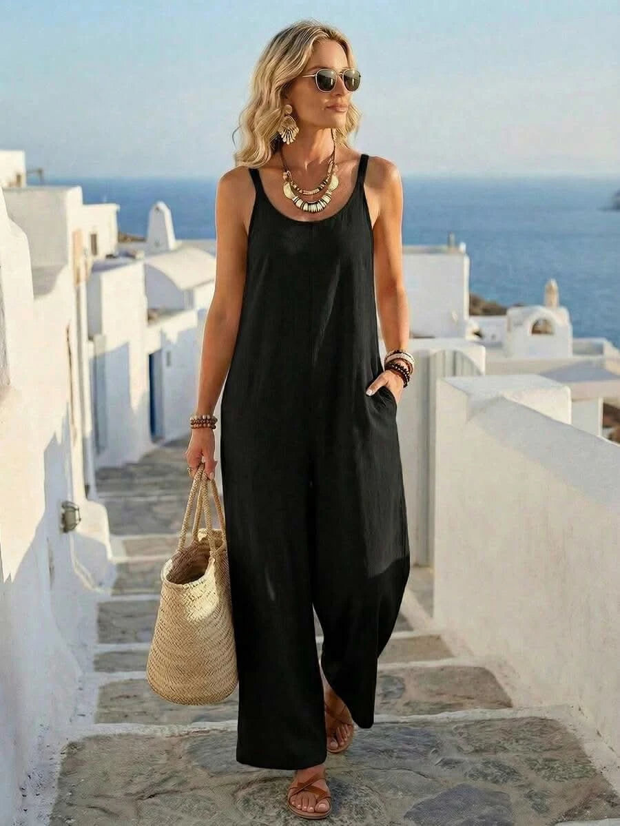 Santorini Sky — Women's Casual Wide - Leg Jumpsuit - Maison Moriah