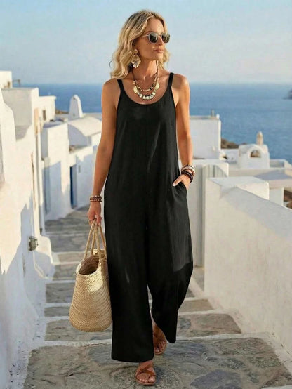 Santorini Sky — Women's Casual Wide - Leg Jumpsuit - Maison Moriah