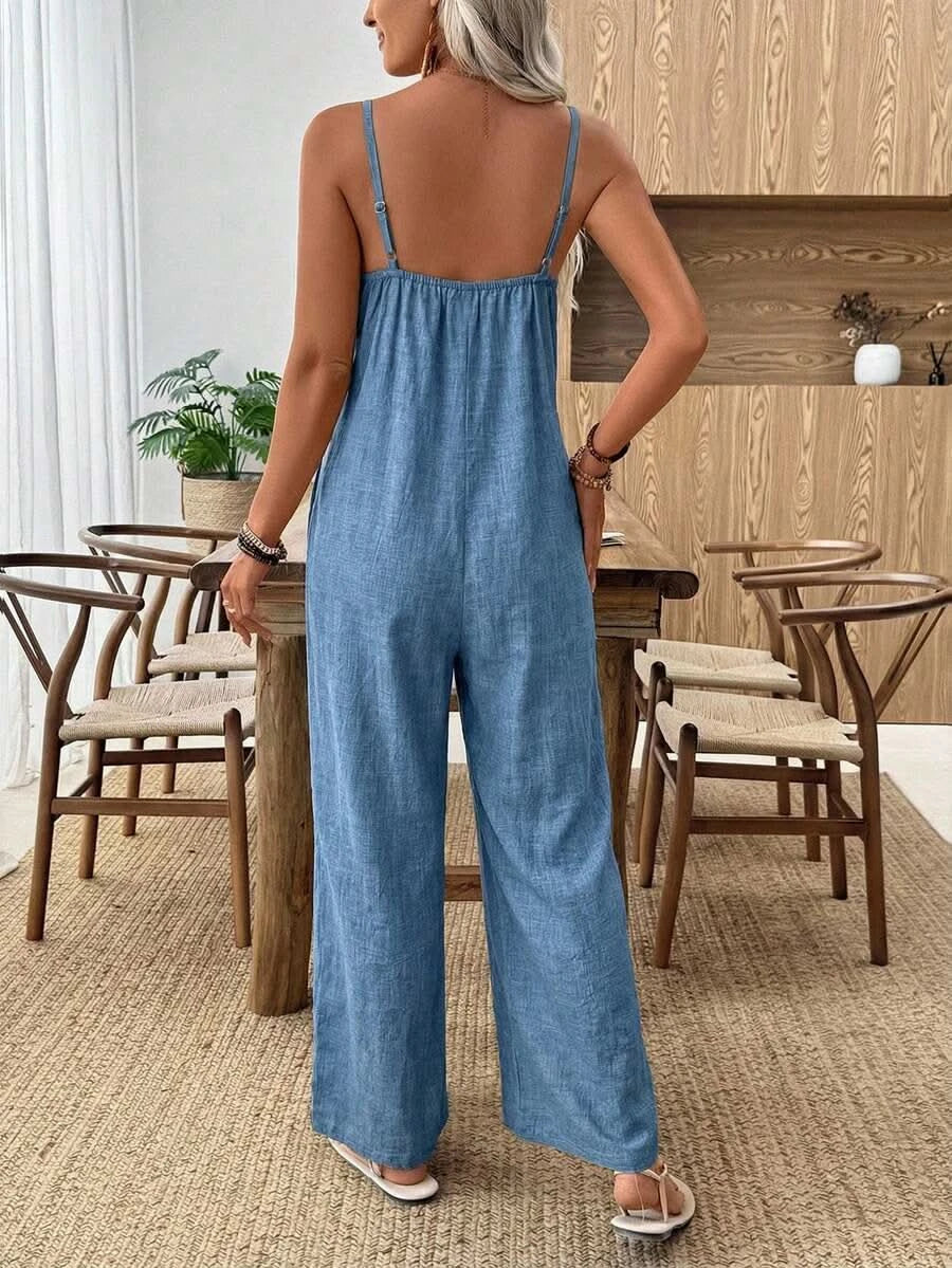 Santorini Sky — Women's Casual Wide - Leg Jumpsuit - Maison Moriah