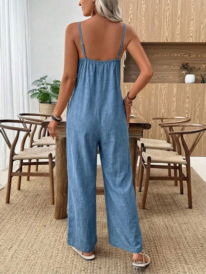 Santorini Sky — Women's Casual Wide - Leg Jumpsuit - Maison Moriah