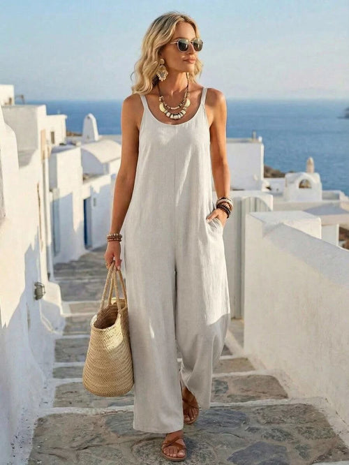 Santorini Sky — Women's Casual Wide - Leg Jumpsuit - Maison Moriah