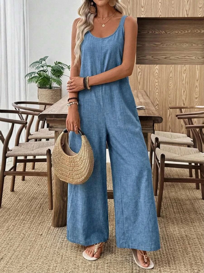 Santorini Sky — Women's Casual Wide - Leg Jumpsuit - Maison Moriah