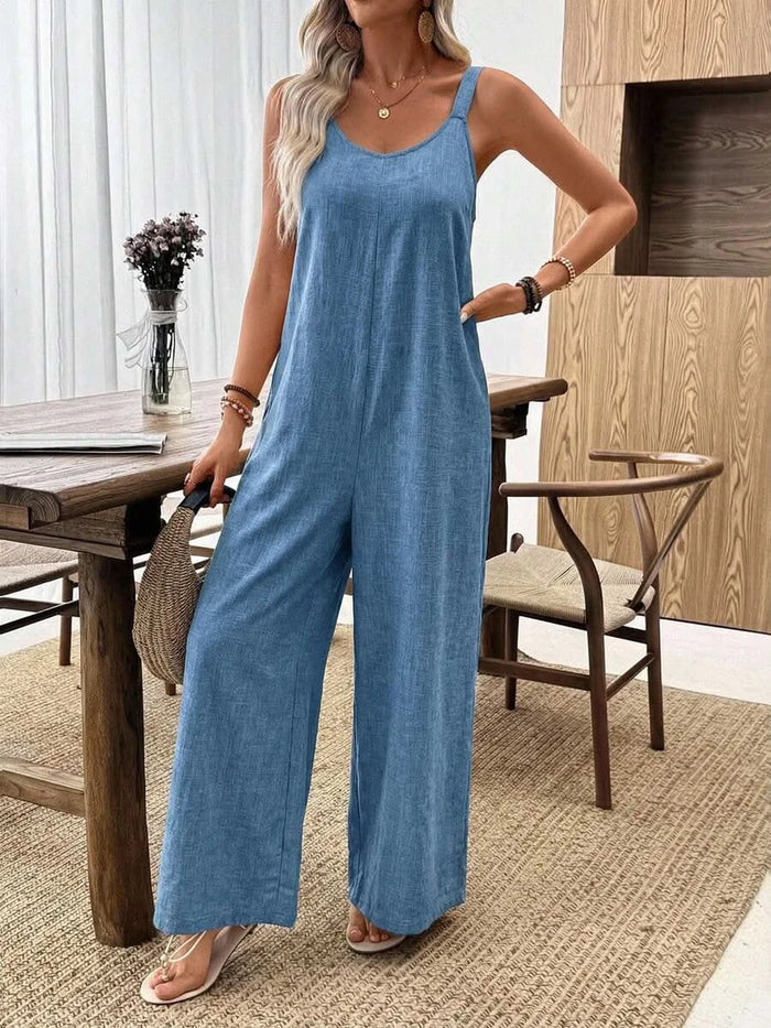 Santorini Sky — Women's Casual Wide - Leg Jumpsuit - Maison Moriah